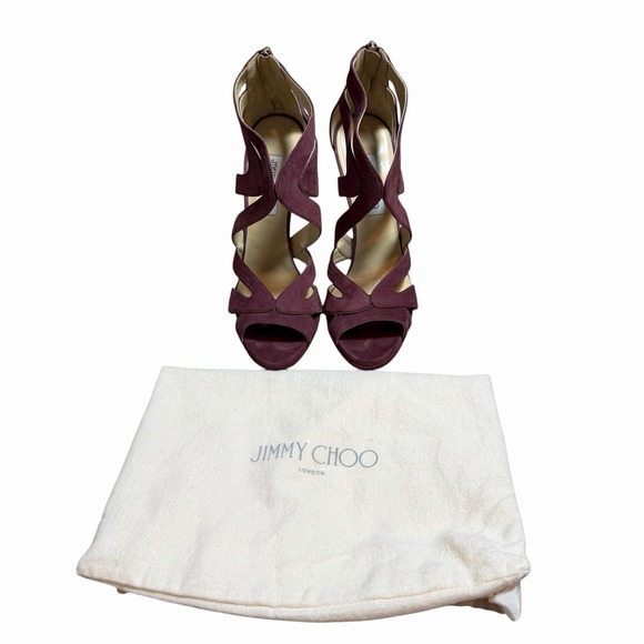 Jimmy Choo Women's Suede‎ Sandal High Heels Burgandy Size 40.5 Designer Luxury - Picture 11 of 15